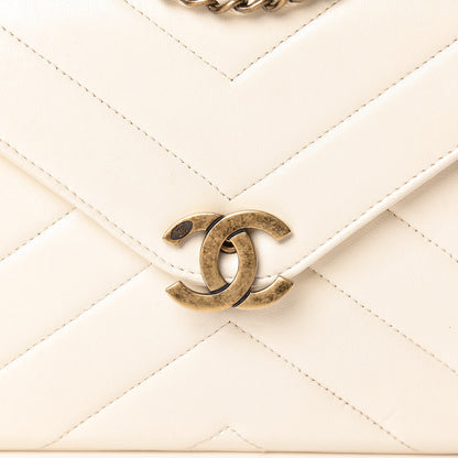 Chanel Lambskin Chevron Quilted Envelope Flap White 8 of 21