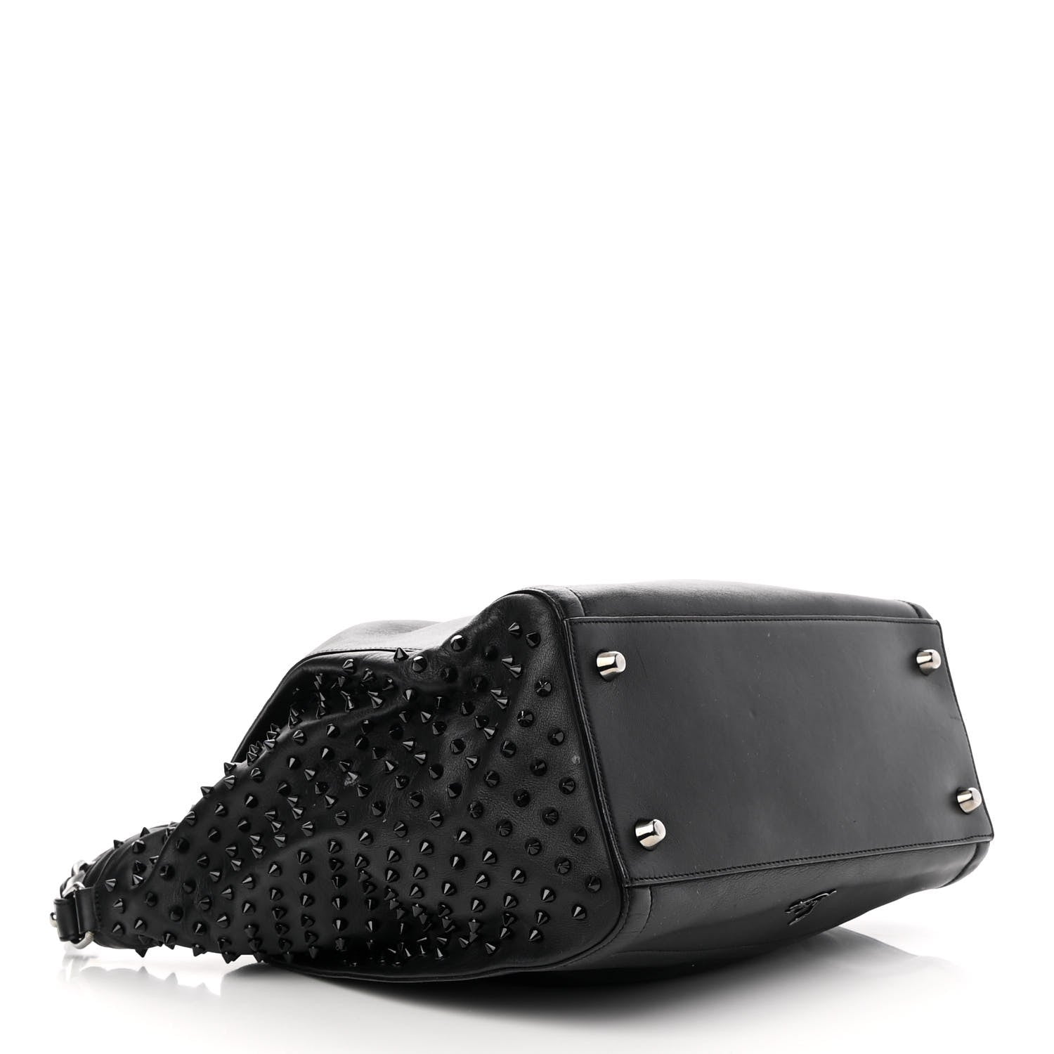 Christian Louboutin Calfskin Justine Spikes Hobo Black 4 of 14