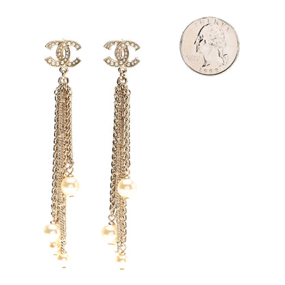 Chanel Pearl Crystal CC Chain Drop Earrings Silver 2 of 4