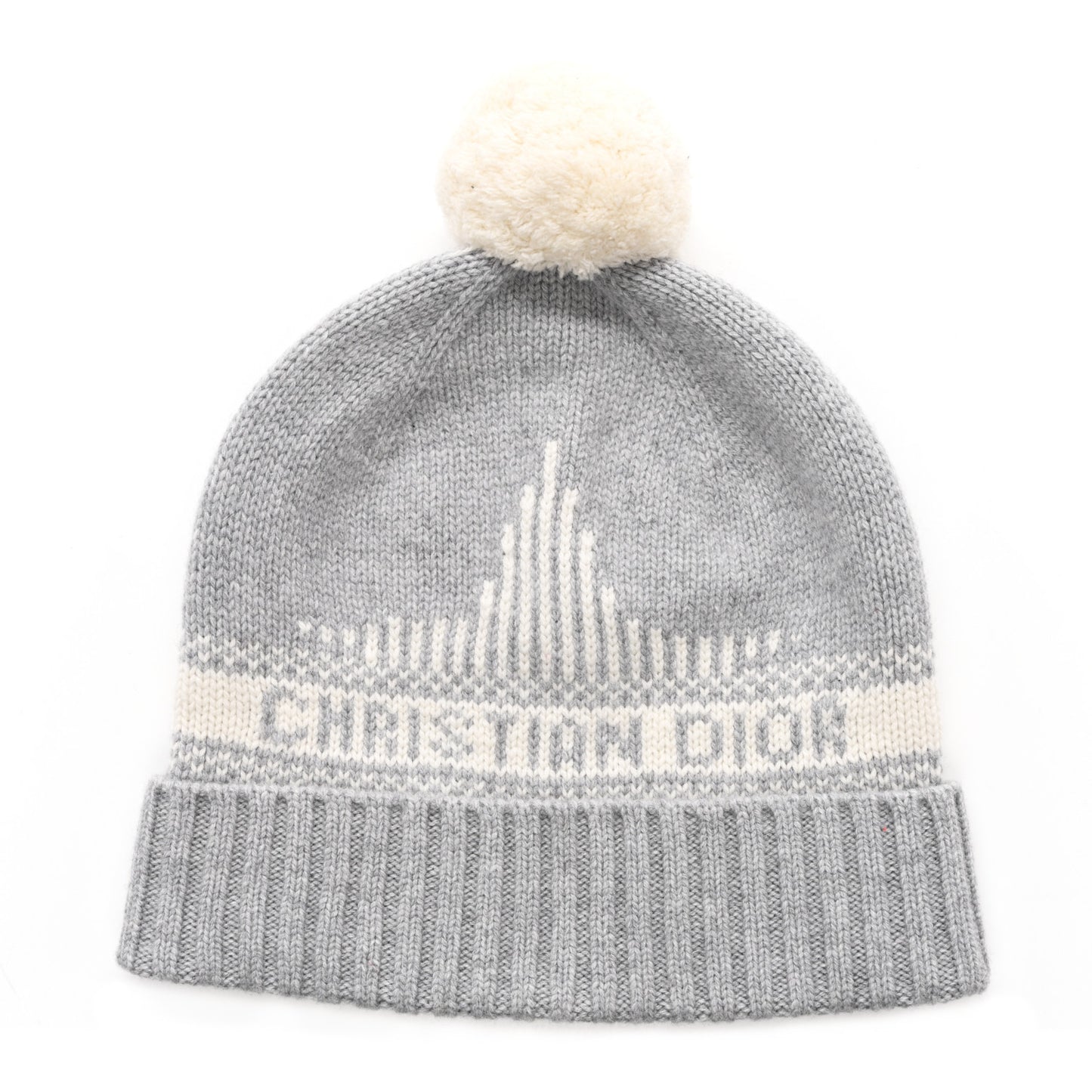 Cashmere Wool D-White Beanie Grey White