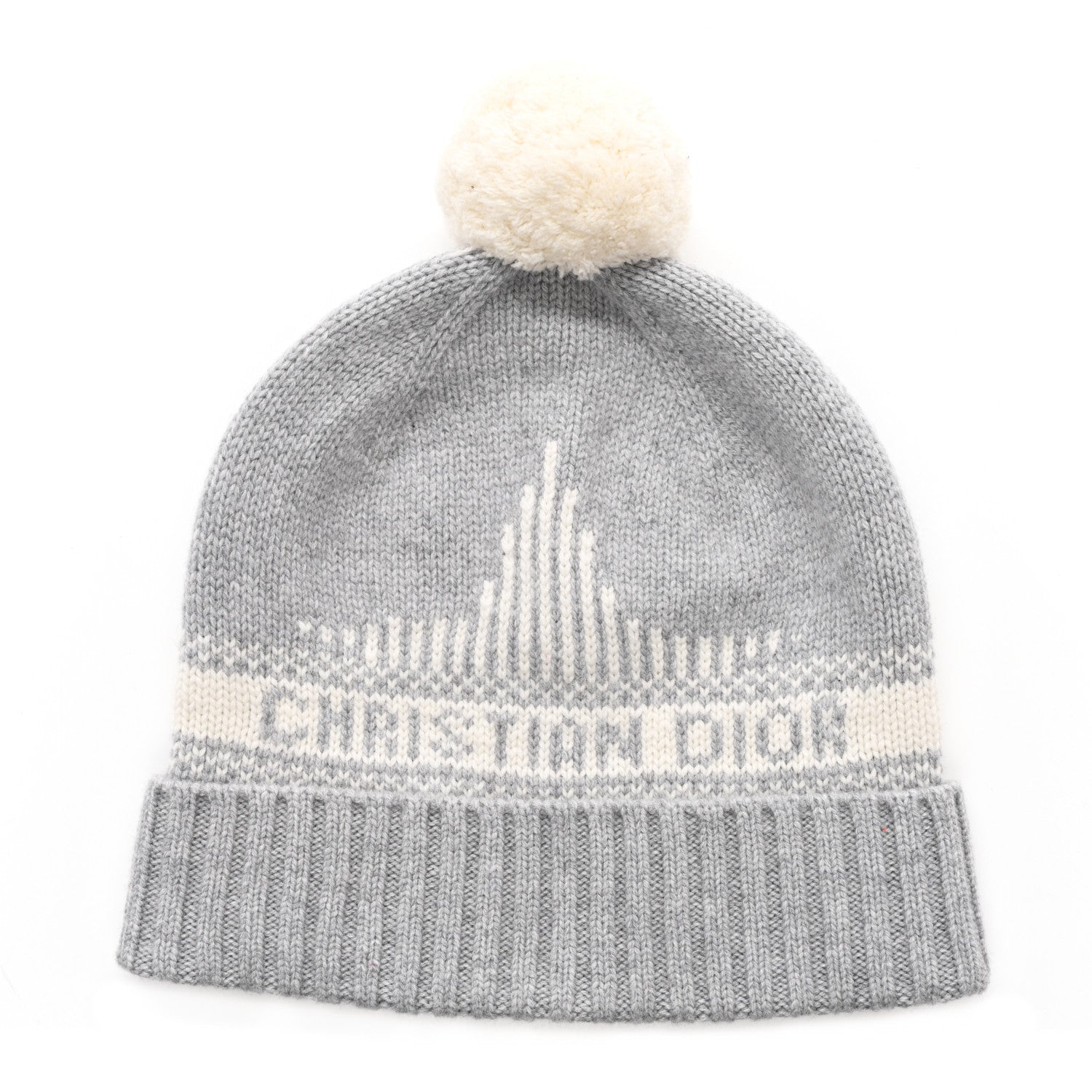 Christian Dior Cashmere Wool D-White Beanie Grey White 1 of 6
