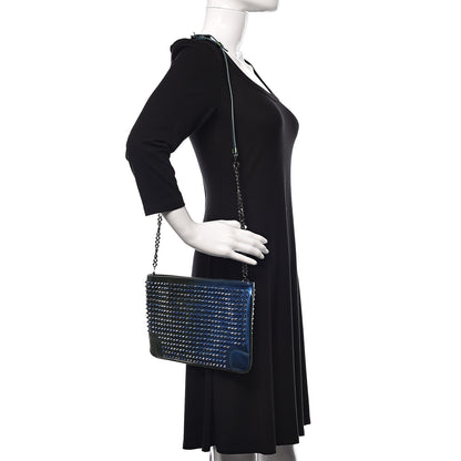 Christian Louboutin Patent Scarabe Loubiposh Spikes Chain Clutch Ocean Amazon 2 of 13