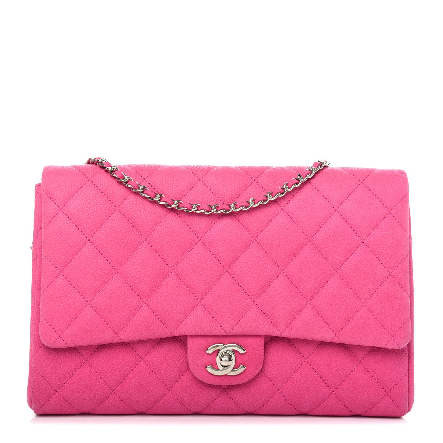 Iridescent Caviar Quilted Clutch with Chain Flap Pink