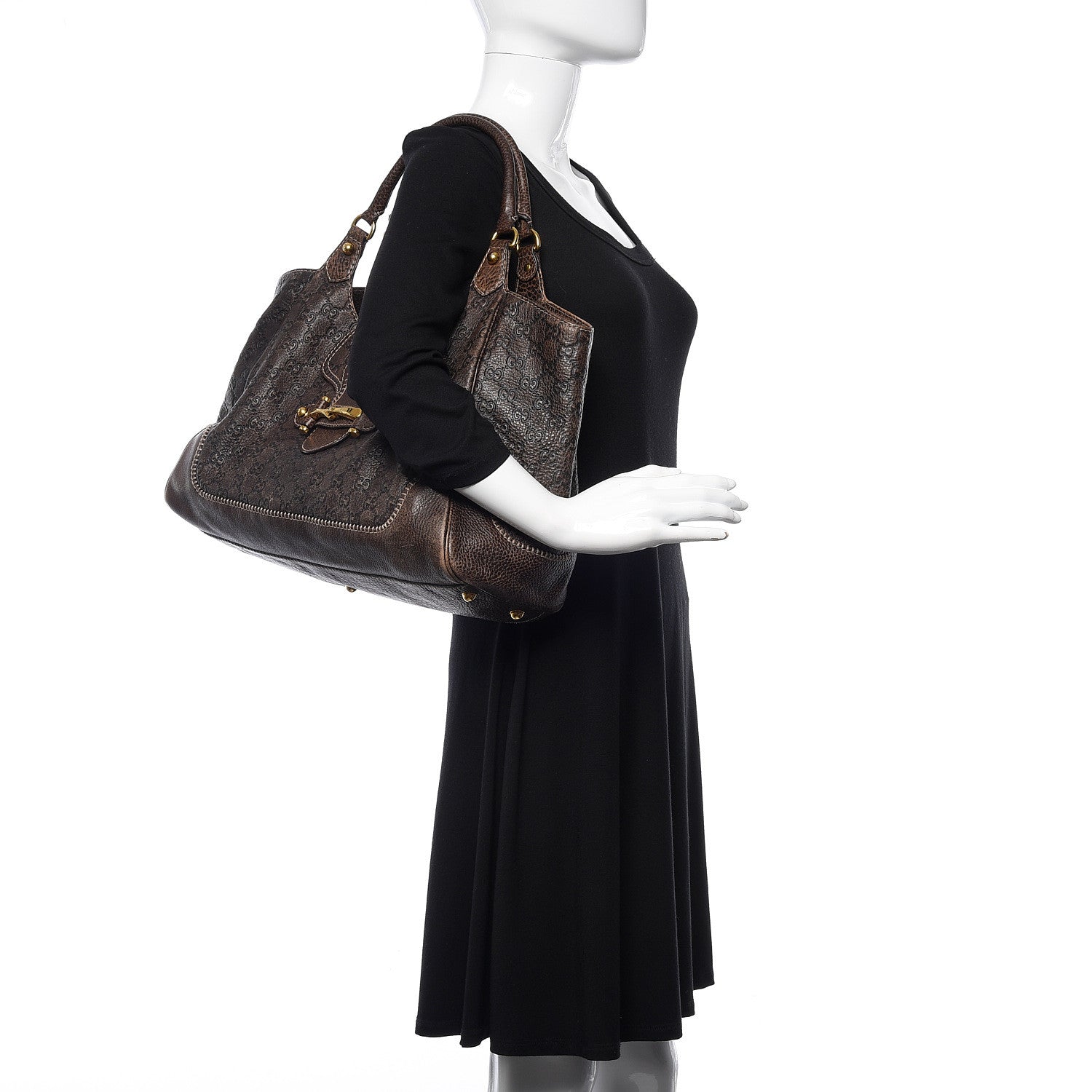 Gucci Guccissima Large New Pelham Shoulder Bag Dark Brown 2 of 9