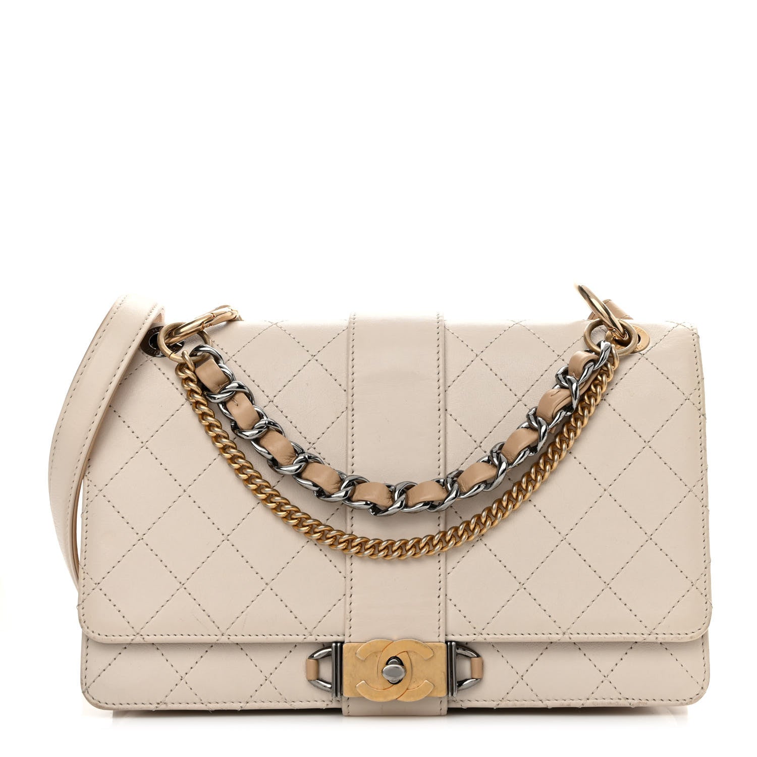 Chanel Calfskin Stitched Flap White 1 of 15