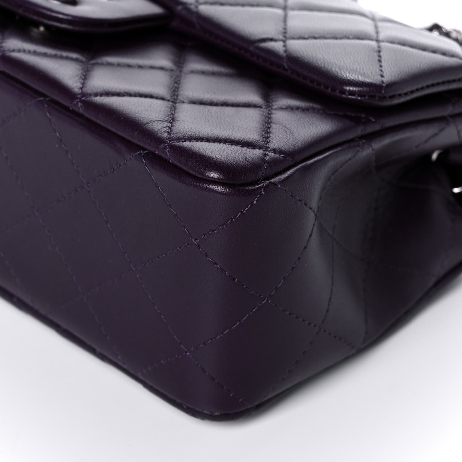 Chanel Lambskin Quilted Mini Rectangular Flap Dark Purple 11 of 13