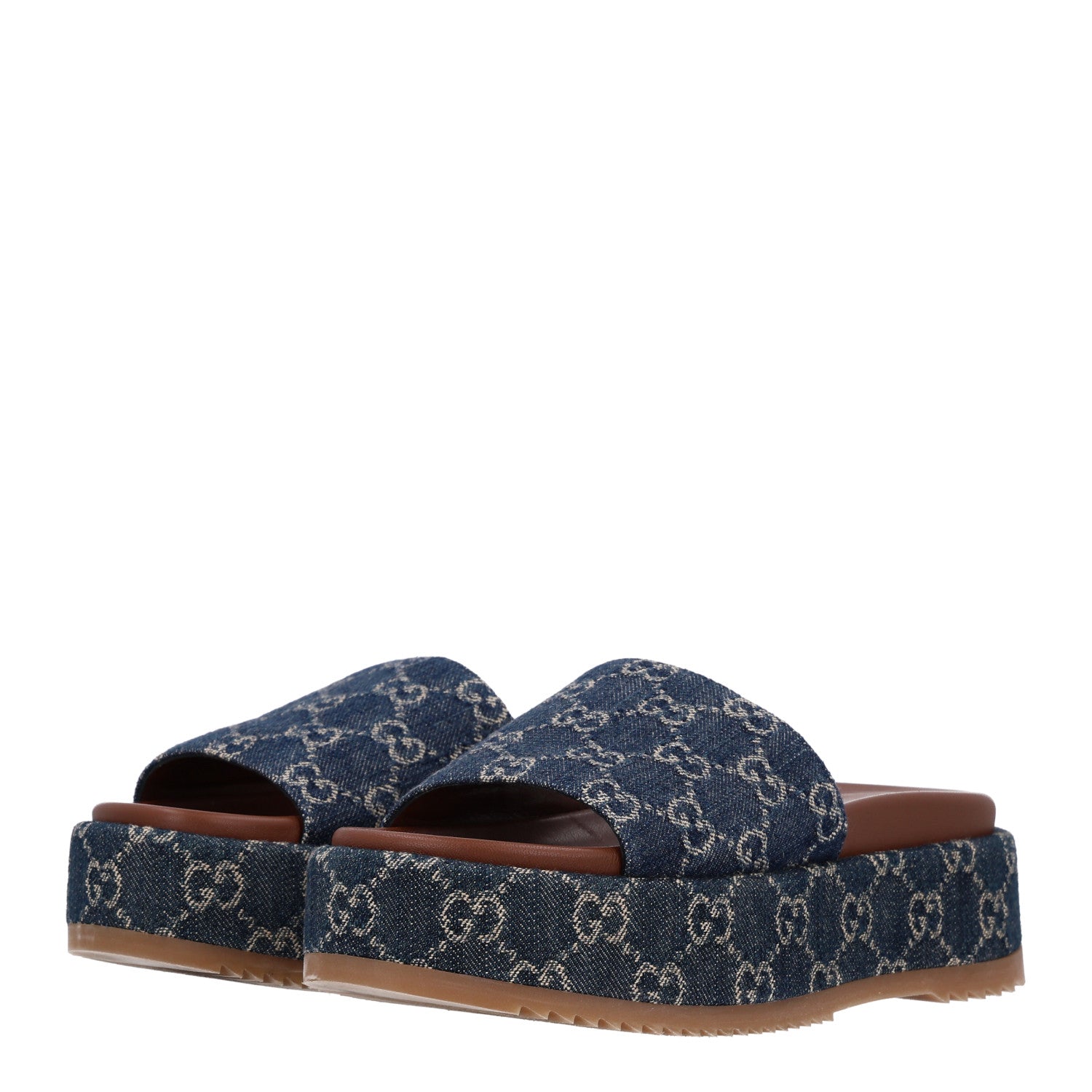 Gucci New Denim GG Monogram Angelina Platform 55mm Slide Sandals 37 Blue Tea 5 of 10