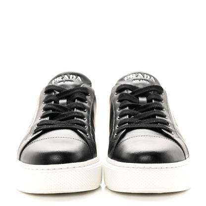 Prada Vitello Soft Triangle Logo Low Top 45mm Sneakers 40 Black White 2 of 14