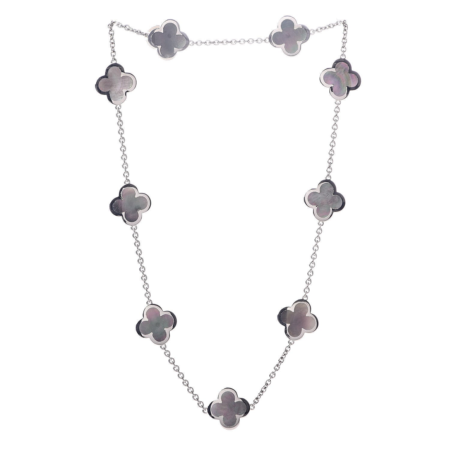 Van Cleef & Arpels 18K White Gold Grey Mother of Pearl 9 Motifs Pure Alhambra Necklace 3 of 5