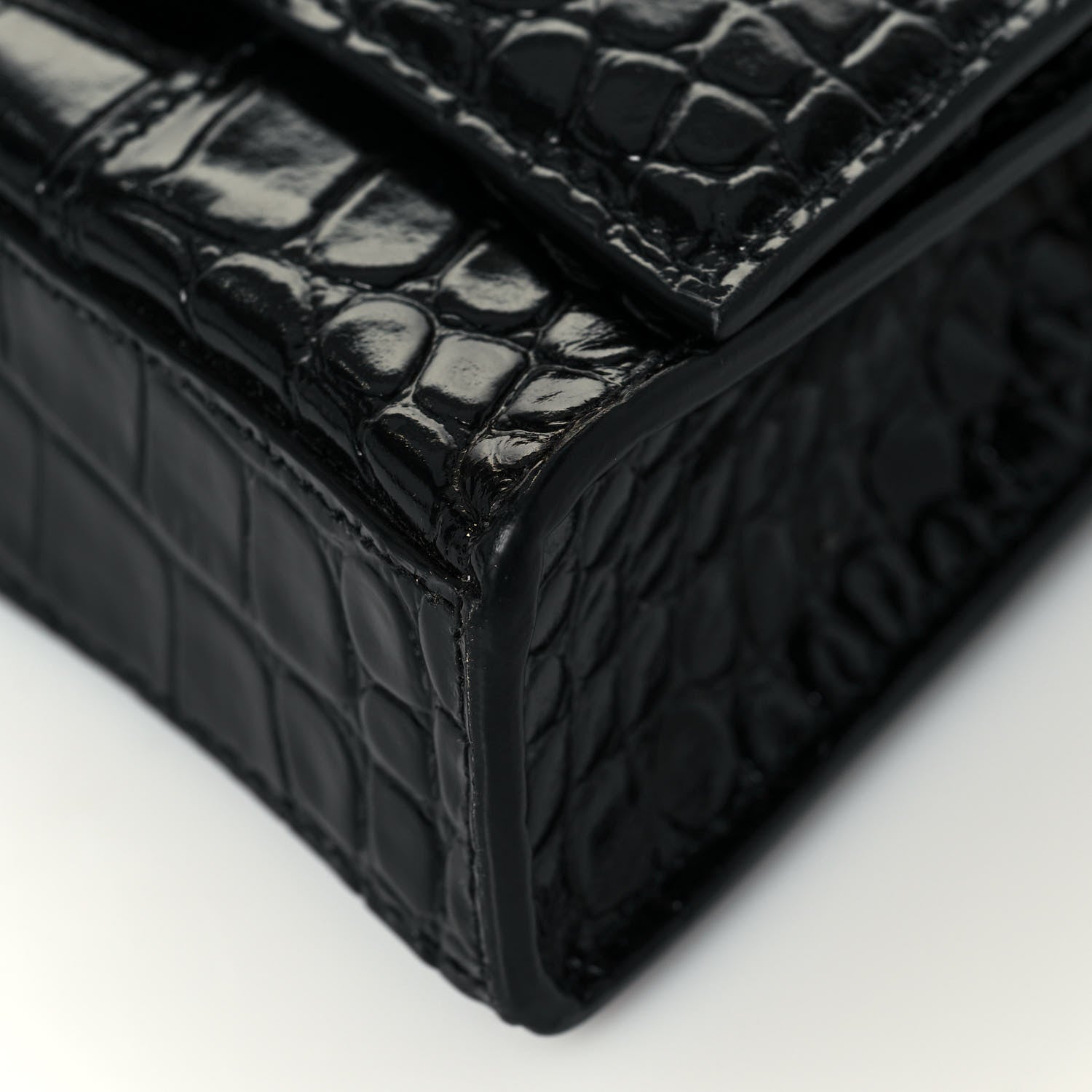 Balenciaga Shiny Calfskin Crocodile Embossed Hourglass Chain Bag Black 7 of 11