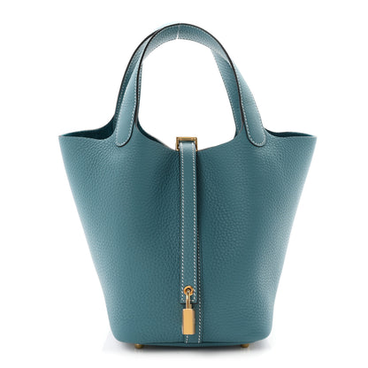 Hermes Taurillon Clemence Picotin Lock 18 PM New Blue Jean 1 of 11