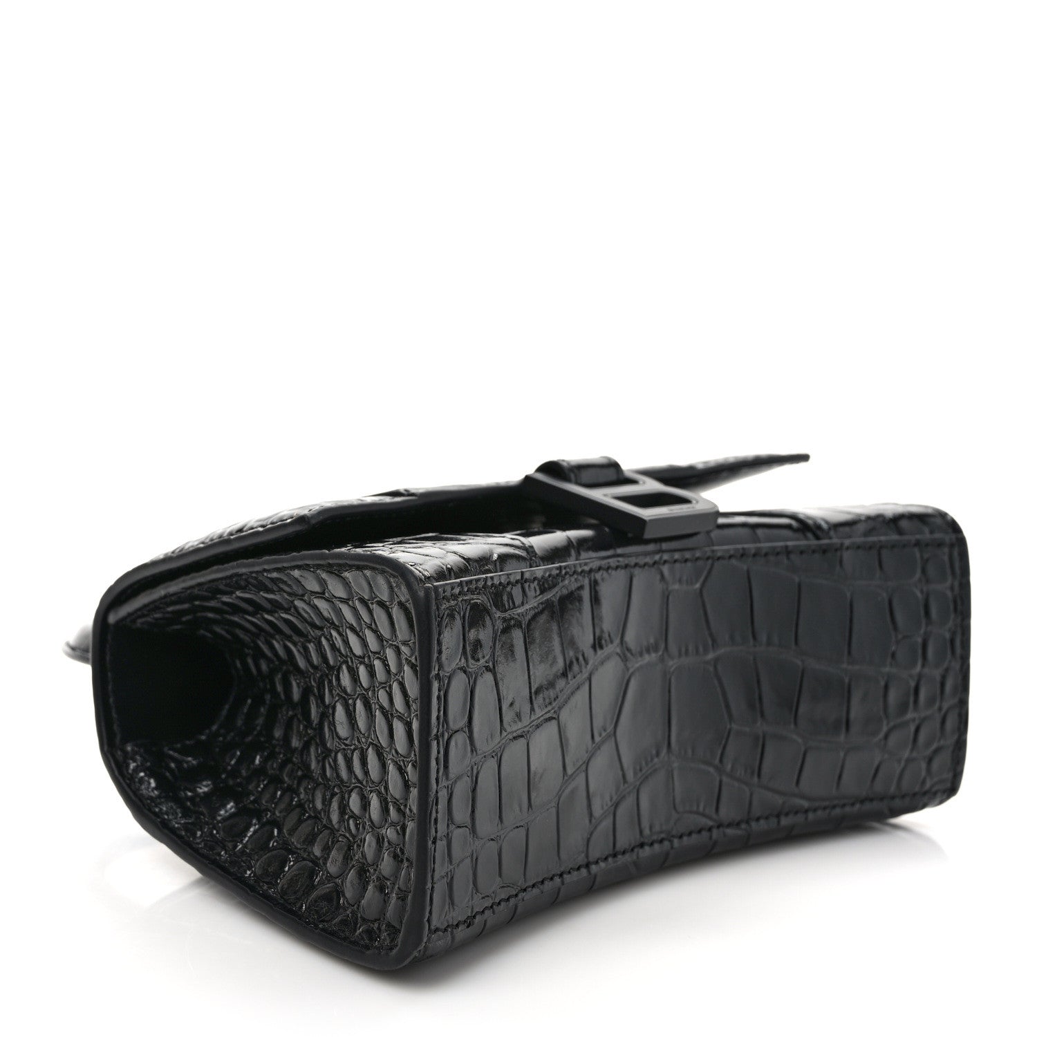 Balenciaga Shiny Calfskin Monochrome Crocodile Embossed Hourglass Top Handle Bag XS Black 4 of 8