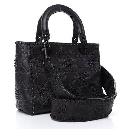 Christian Dior Lambskin Studded Matte Cannage Medium Lady Dior So Black 3 of 35