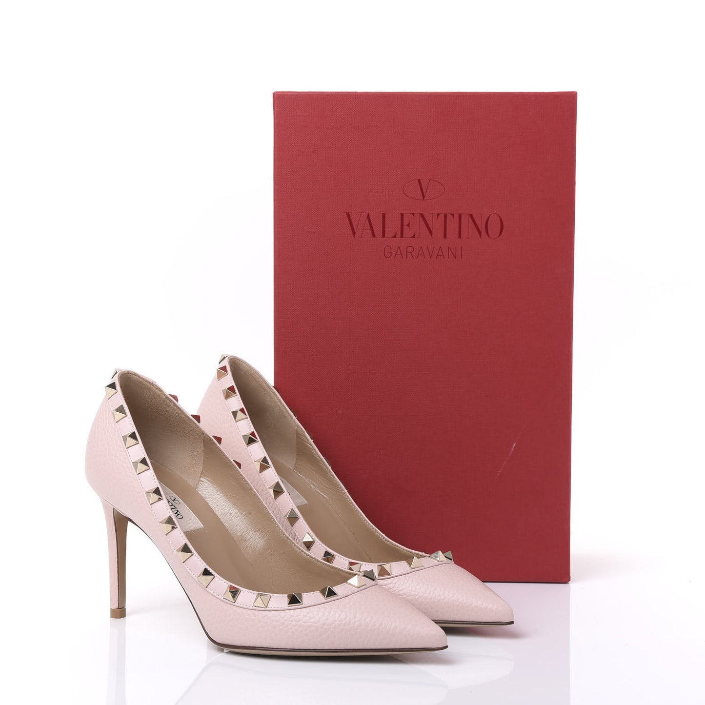 Pebbled Calfskin Rockstud 85mm Pumps 36.5 Rose Quartz