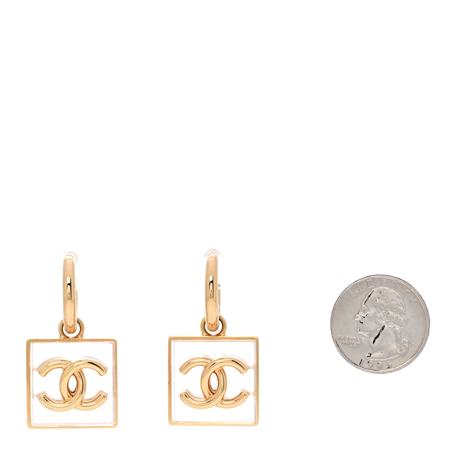 Chanel Metal Resin CC Square Drop Earrings Gold Transparent 4 of 11