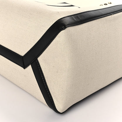 Valentino Garavani Canvas Calfskin VLTN Print Small Rockstud Tote Naturale Black 8 of 9