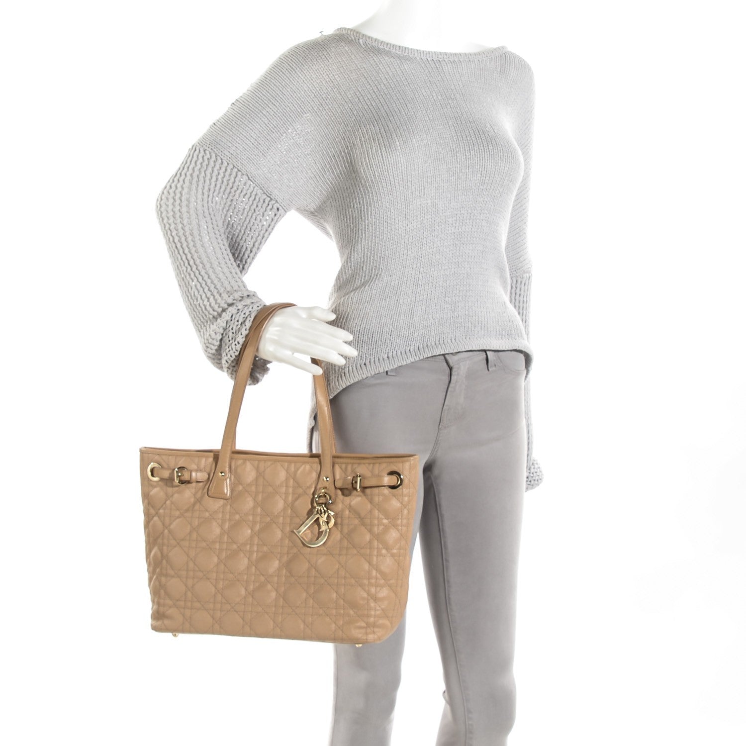 Christian Dior Coated Canvas Cannage Small Panarea Tote Beige 2 of 8