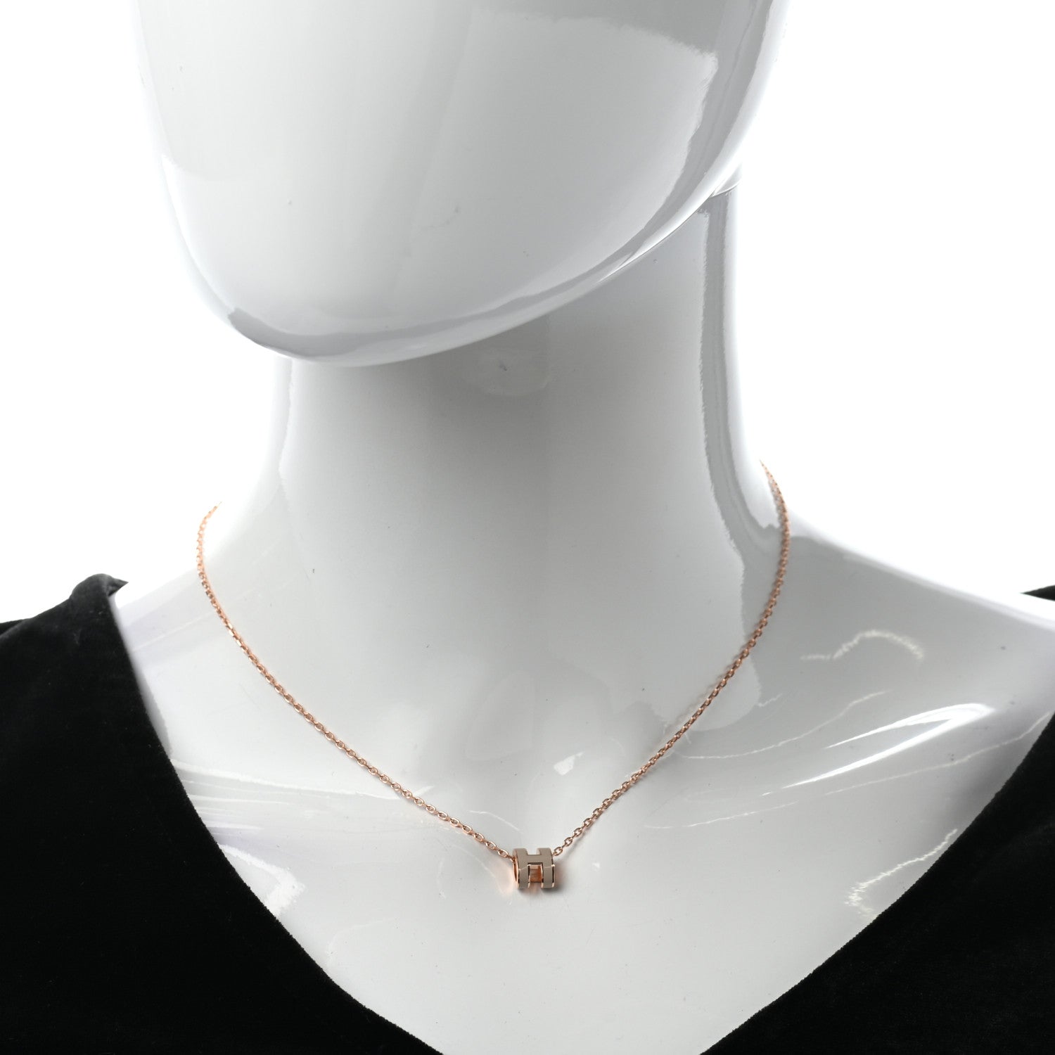 Hermes Lacquered Rose Gold Mini Pop H Pendant Necklace Marron Glace 2 of 6