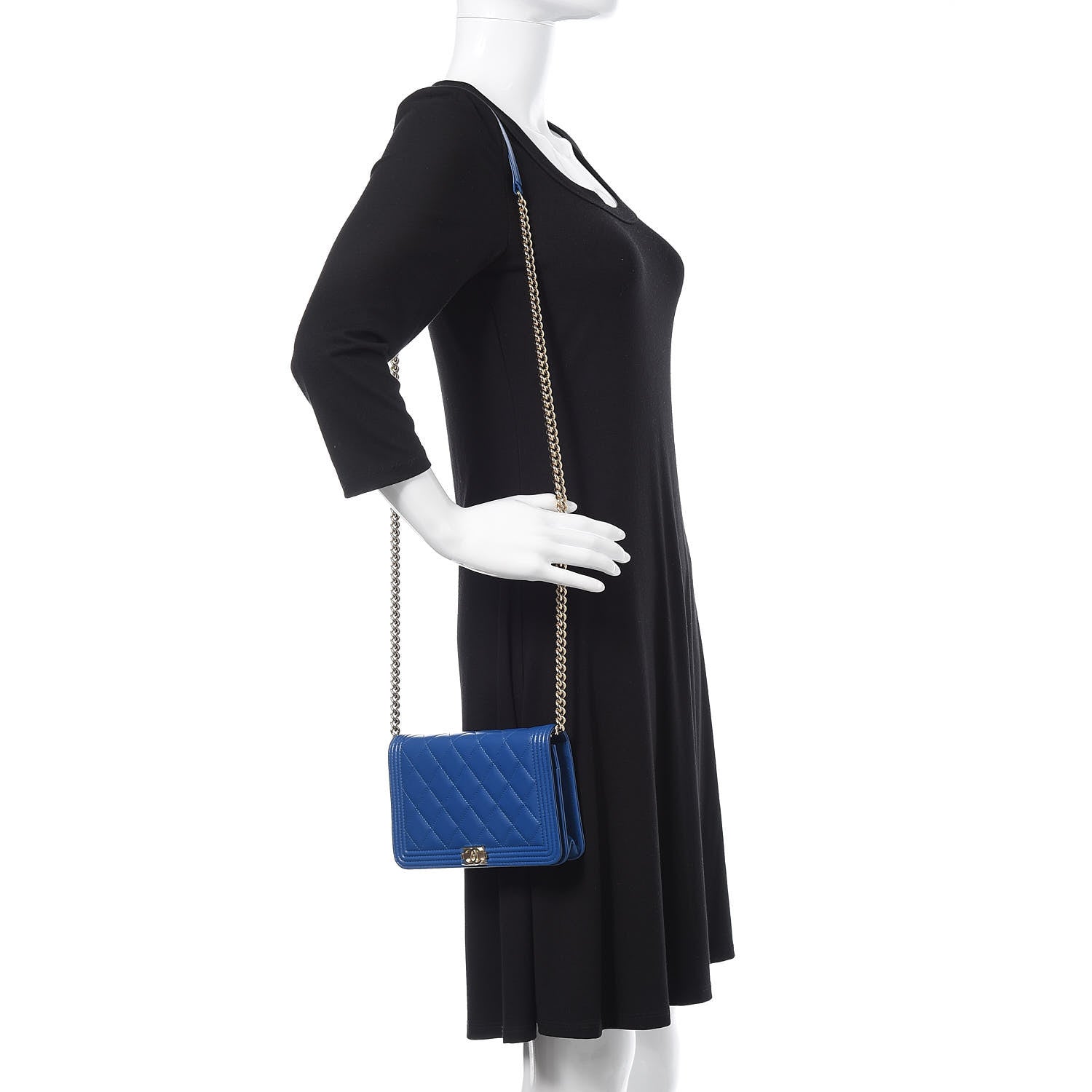 Chanel Lambskin Quilted Boy Wallet On Chain WOC Blue 2 of 9
