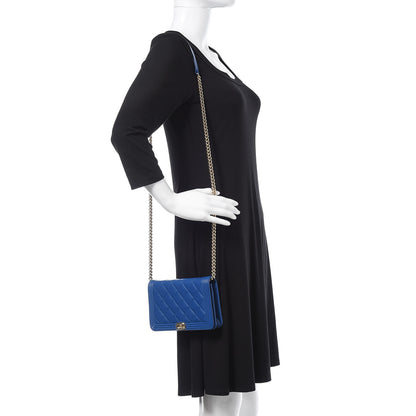 Chanel Lambskin Quilted Boy Wallet On Chain WOC Blue 2 of 9