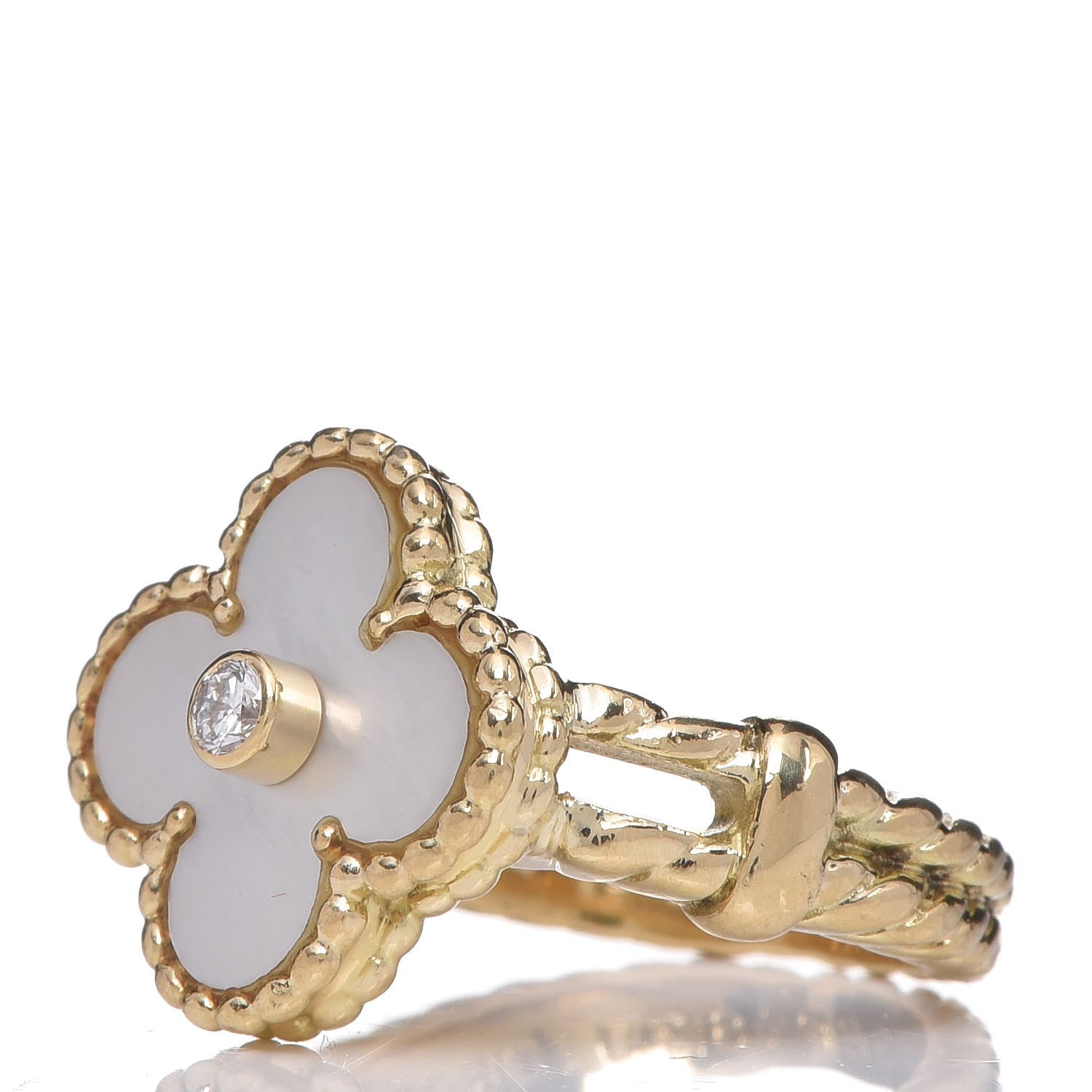 Van Cleef & Arpels 18K Yellow Gold Diamond Mother of Pearl Vintage Alhambra Ring 49 4.75 3 of 6