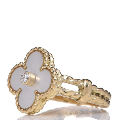 Van Cleef & Arpels 18K Yellow Gold Diamond Mother of Pearl Vintage Alhambra Ring 49 4.75 3 of 6