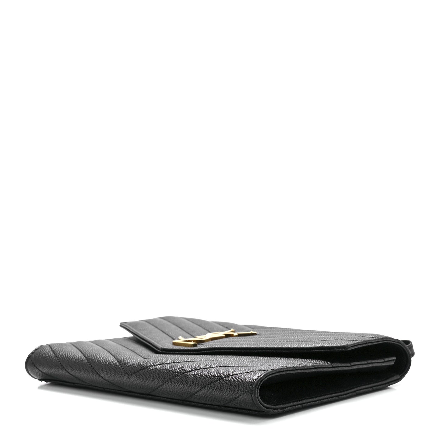 Grain De Poudre Matelasse Chevron Monogram Envelope Clutch Black