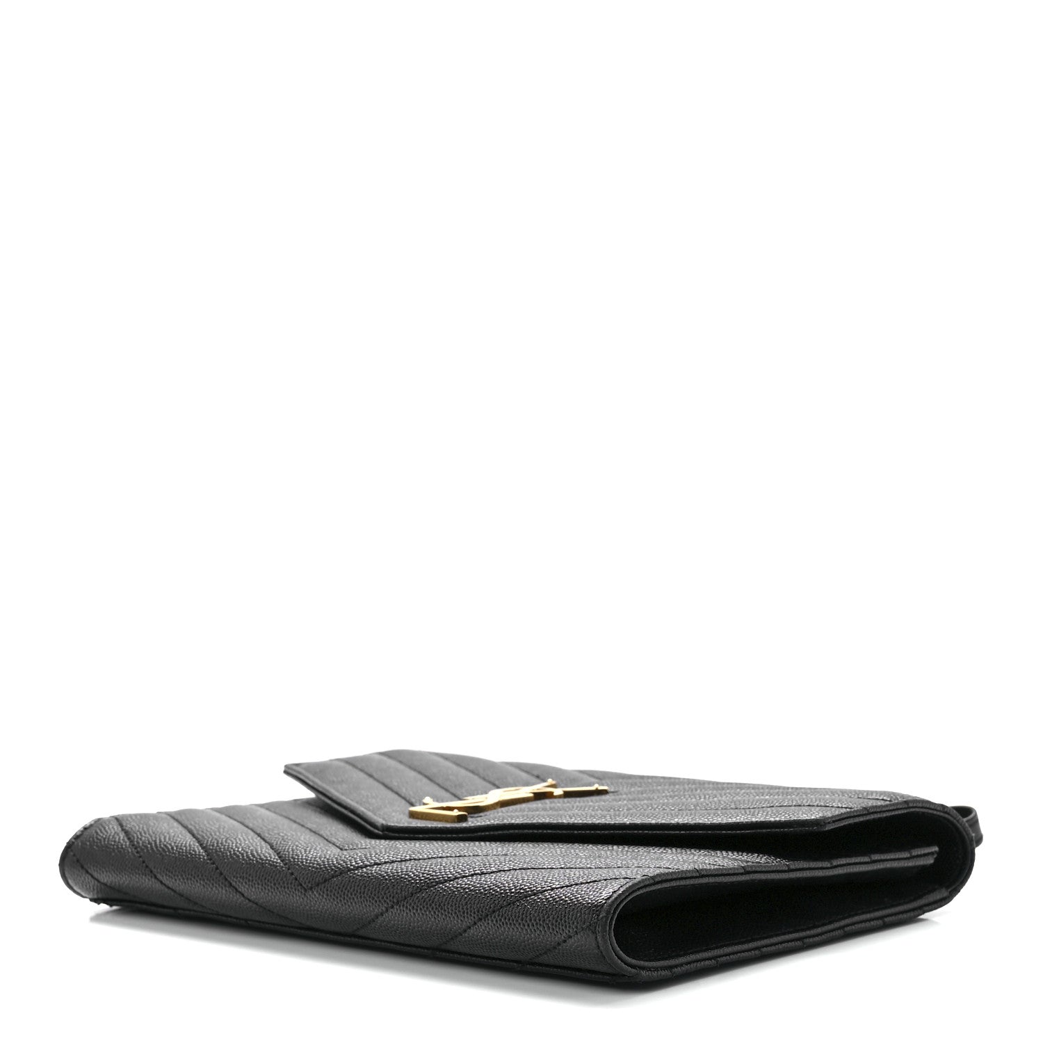 Saint Laurent Grain De Poudre Matelasse Chevron Monogram Envelope Clutch Black 8 of 10