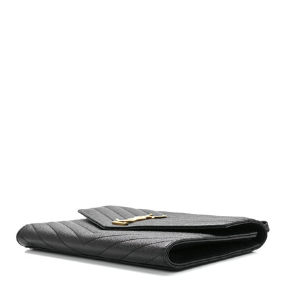 Saint Laurent Grain De Poudre Matelasse Chevron Monogram Envelope Clutch Black 8 of 10