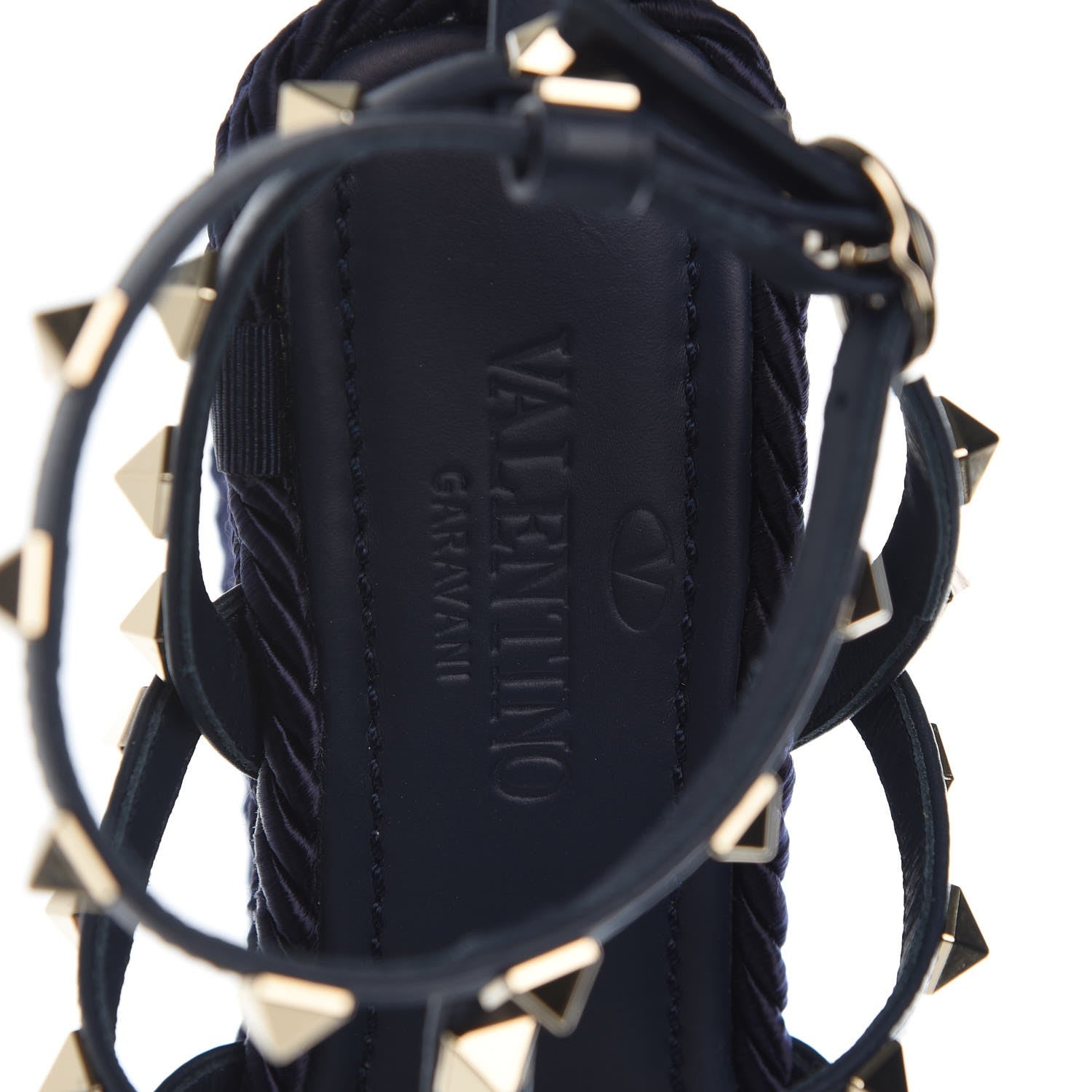 Valentino Garavani Calfskin Rockstud Ankle Strap Torchon Espadrille Caged Wedge Sandals 36 Navy Blue 7 of 8