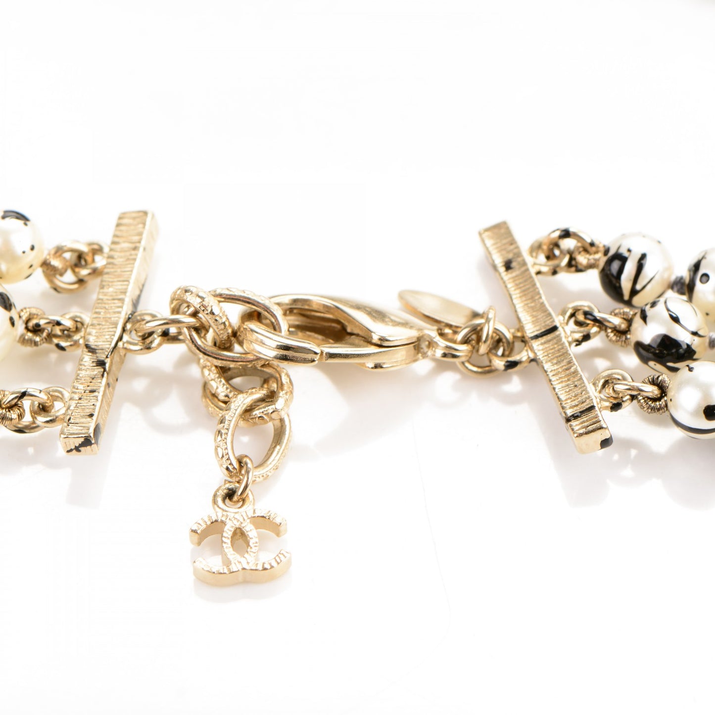 Pearl CC Graffiti 3 Strand Long Necklace Black Gold