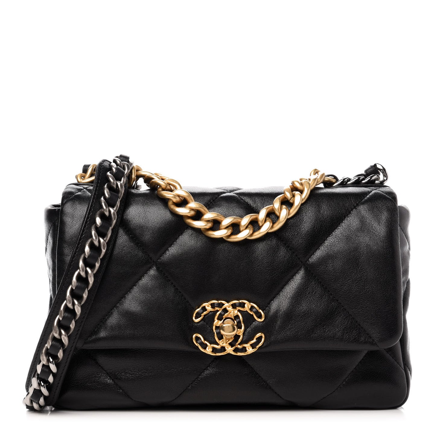 Lambskin Quilted Medium 19 Flap Black