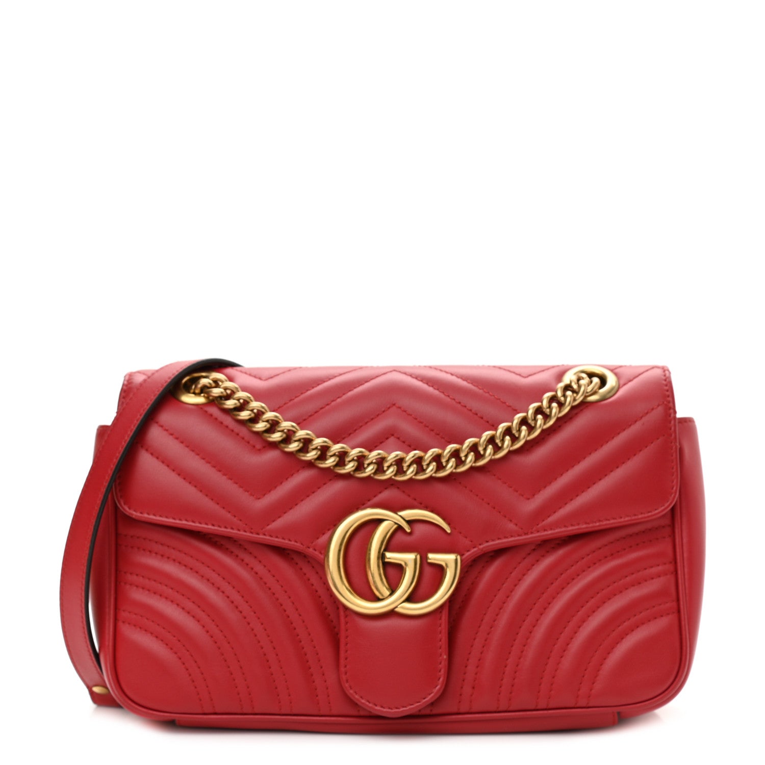 Gucci Calfskin Matelasse Small GG Marmont Shoulder Bag Hibiscus Red 1 of 13