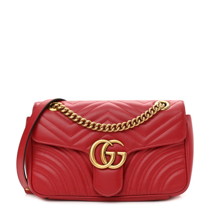 Gucci Calfskin Matelasse Small GG Marmont Shoulder Bag Hibiscus Red 1 of 13