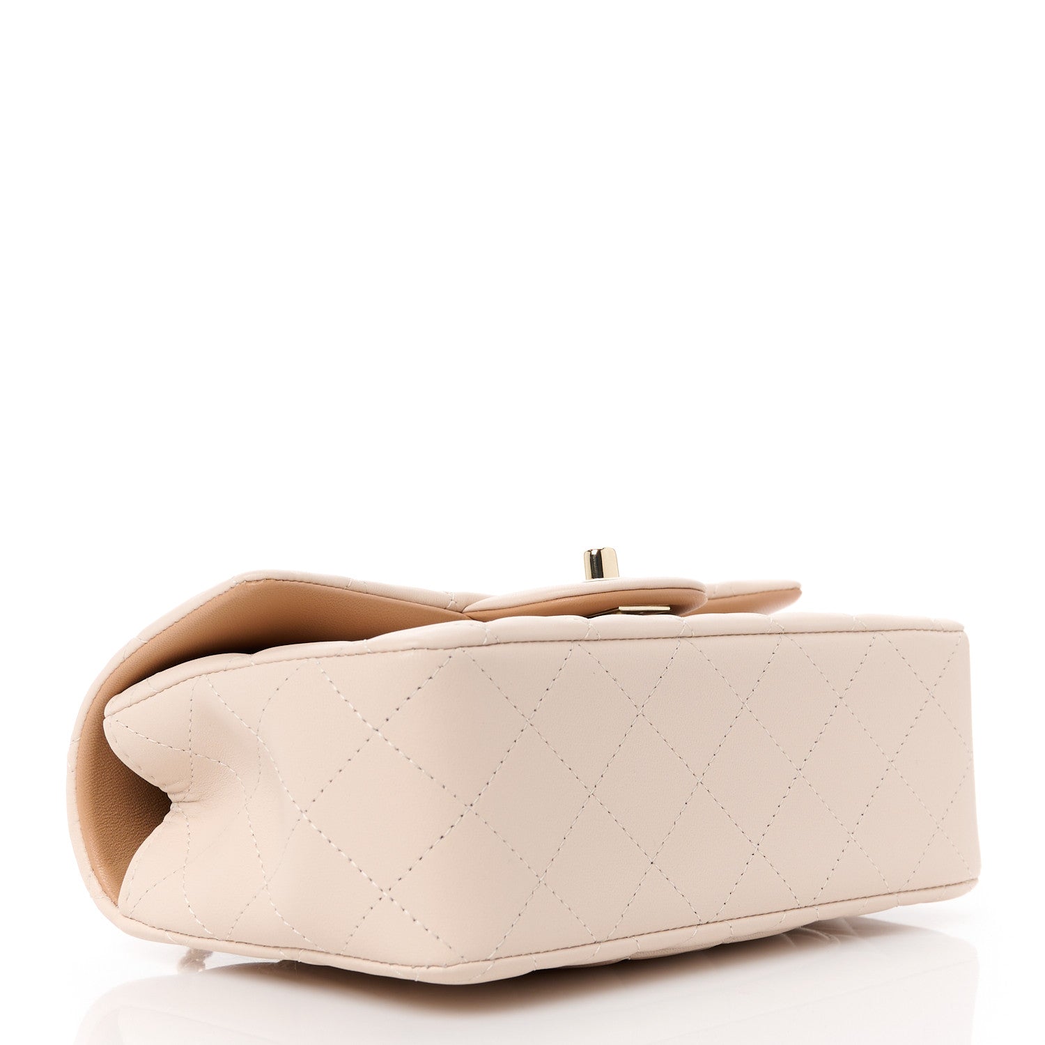Chanel Lambskin Quilted Bi-Color Mini Top Handle Rectangular Flap Ecru Dark Beige 4 of 12