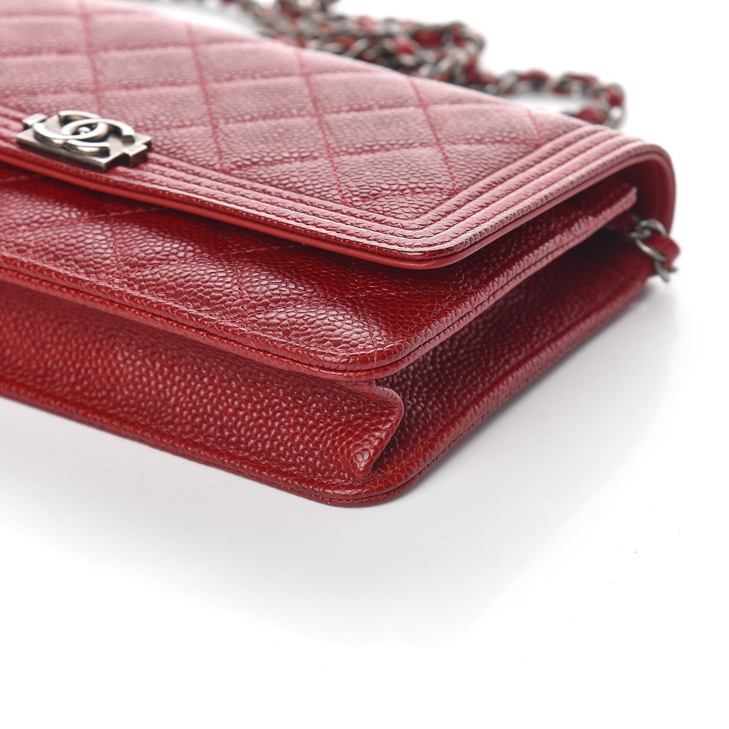 Chanel Caviar Quilted Boy Wallet On Chain WOC Red 10 of 13