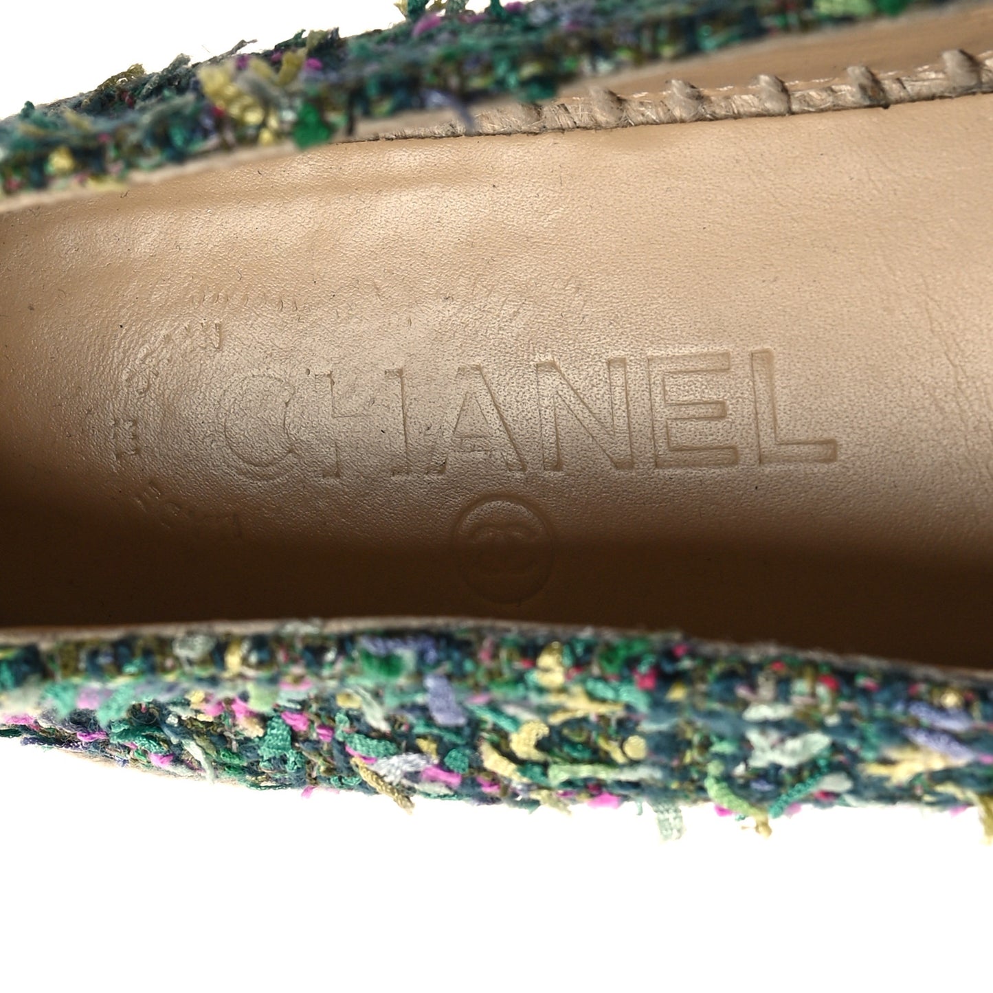 Tweed Grosgrain CC Espadrilles 38 Green Pink Yellow Black