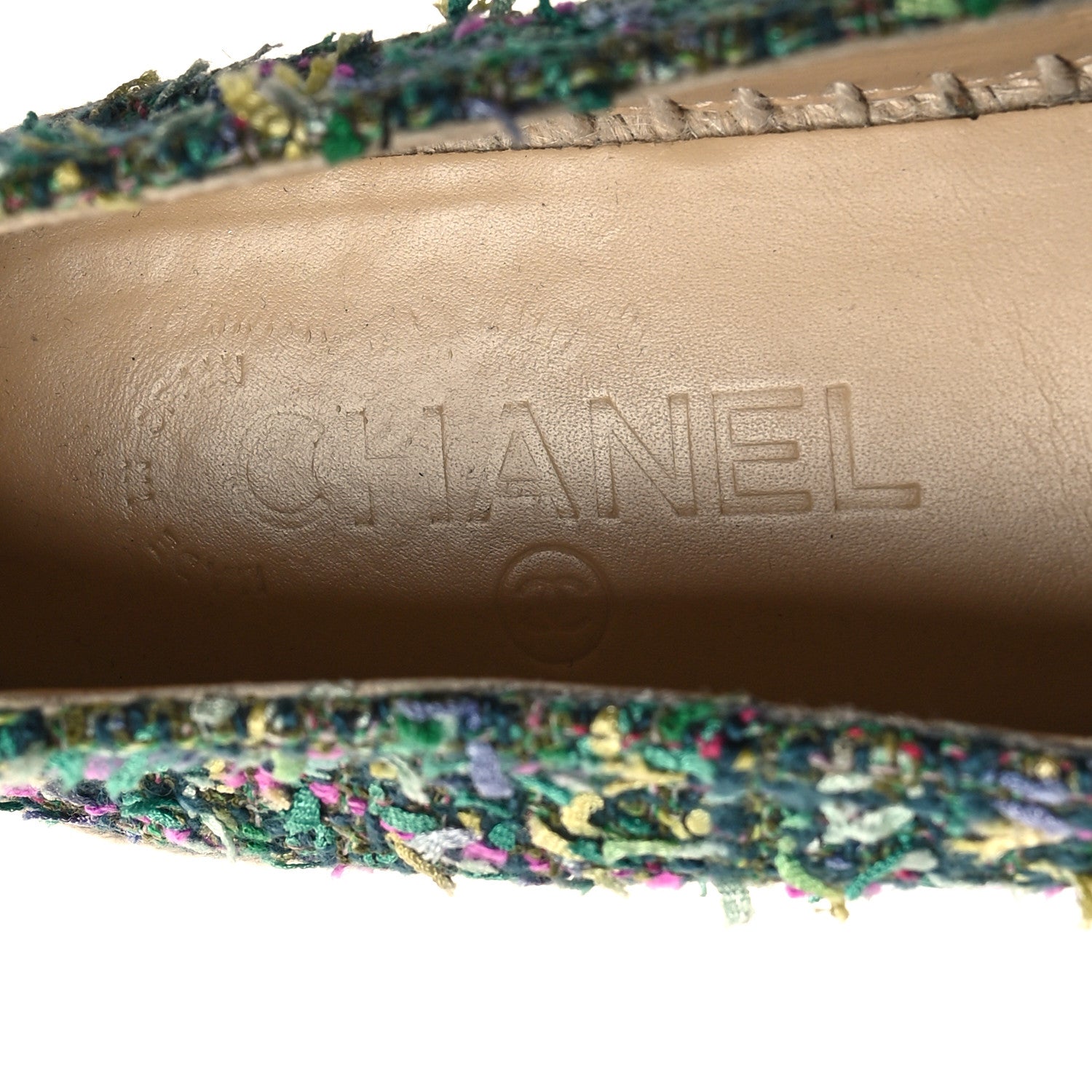 Chanel Tweed Grosgrain CC Espadrilles 38 Green Pink Yellow Black 9 of 10