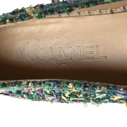 Chanel Tweed Grosgrain CC Espadrilles 38 Green Pink Yellow Black 9 of 10