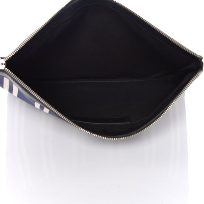 Balenciaga Calfskin Cotton Canvas Striped Logo Clutch Navy 5 of 10