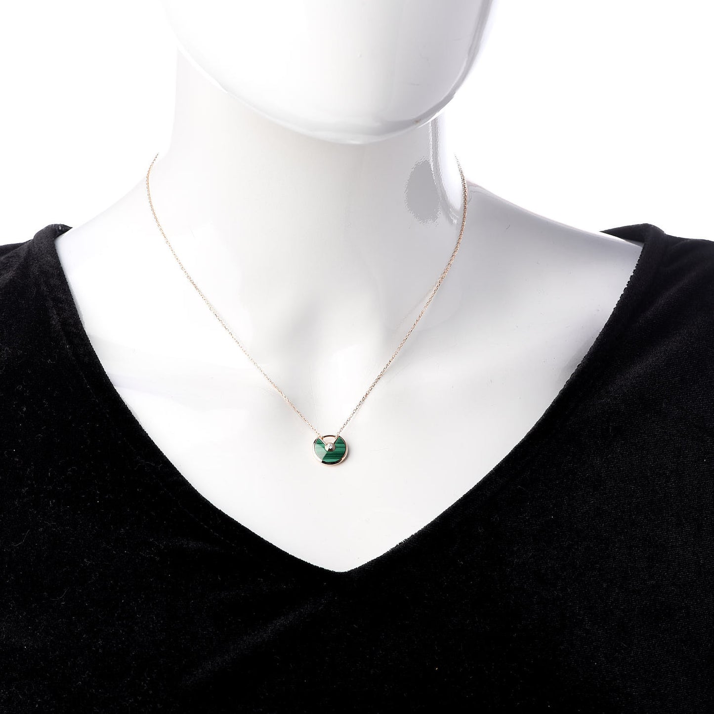 18K Pink Gold Diamond Malachite XS Amulette de Cartier Pendant Necklace