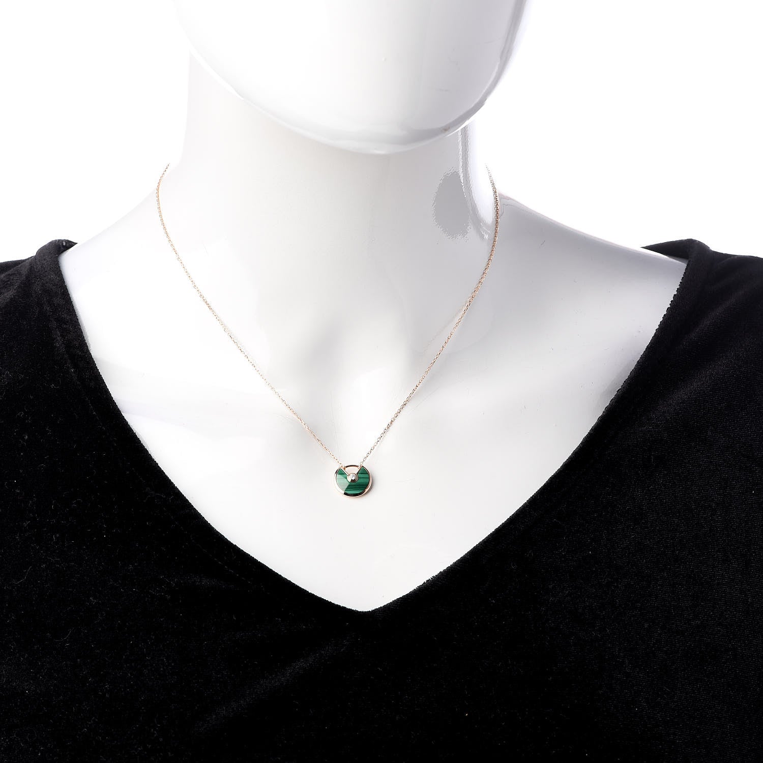 Cartier 18K Pink Gold Diamond Malachite XS Amulette de Cartier Pendant Necklace 2 of 5