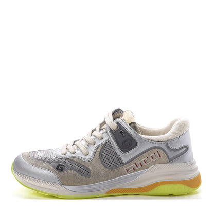 Gucci Metallic Calfskin Suede Womens Ultrapace Sneakers 38.5 Silver Oatmeal 1 of 8