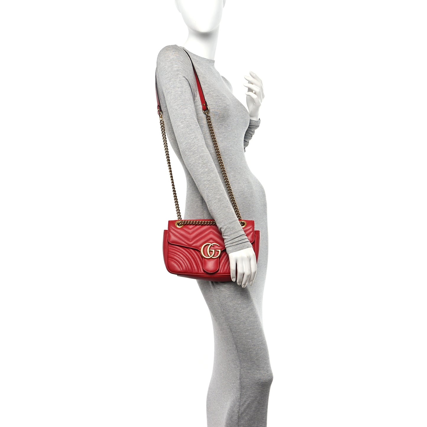 Calfskin Matelasse Small GG Marmont Shoulder Bag Hibiscus Red