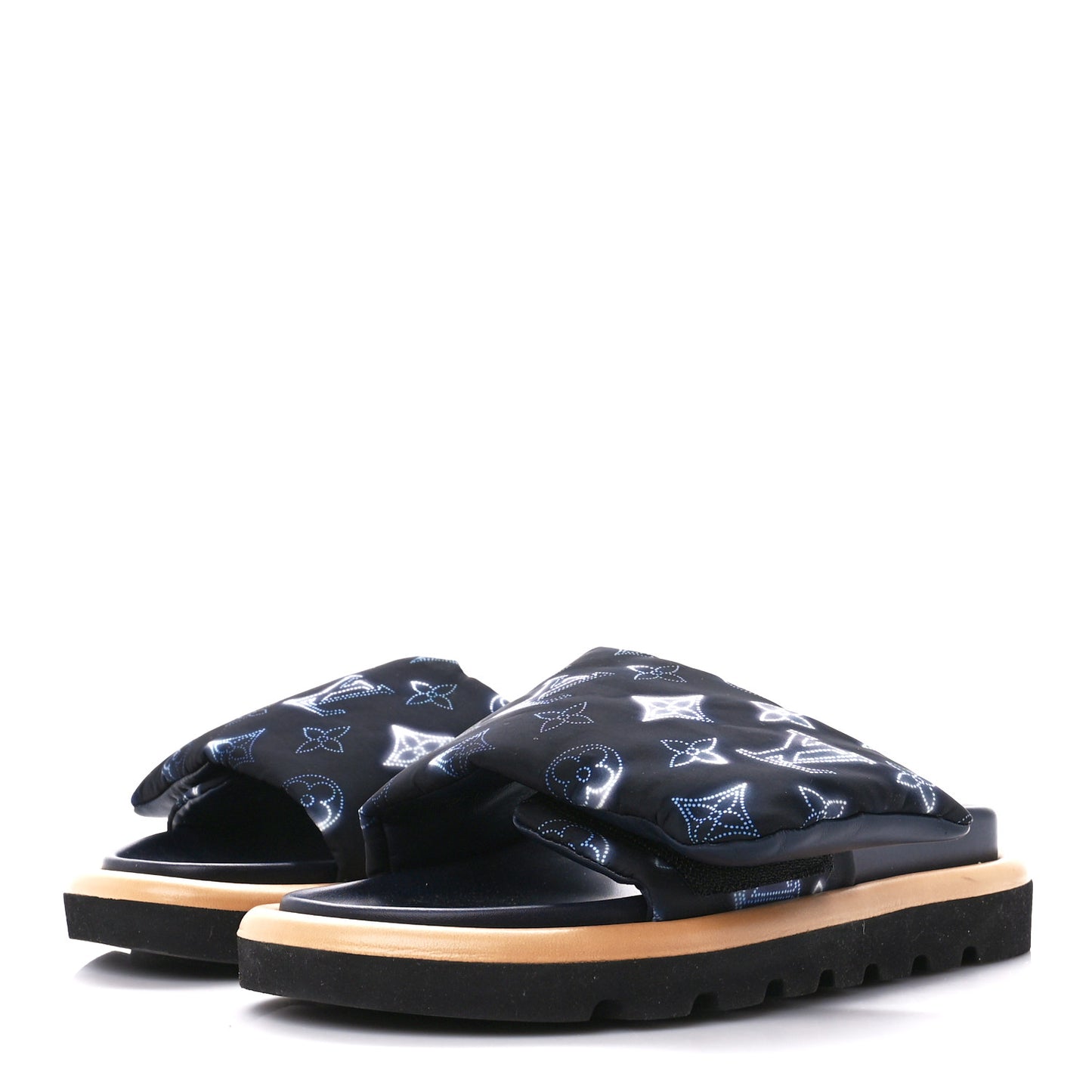Nylon Monogram Womens Pool Pillow Comfort Mules 35 Navy Blue