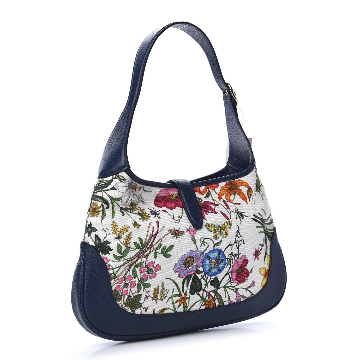 Gucci Canvas Flora Medium Jackie Hobo Blue Agata 3 of 11