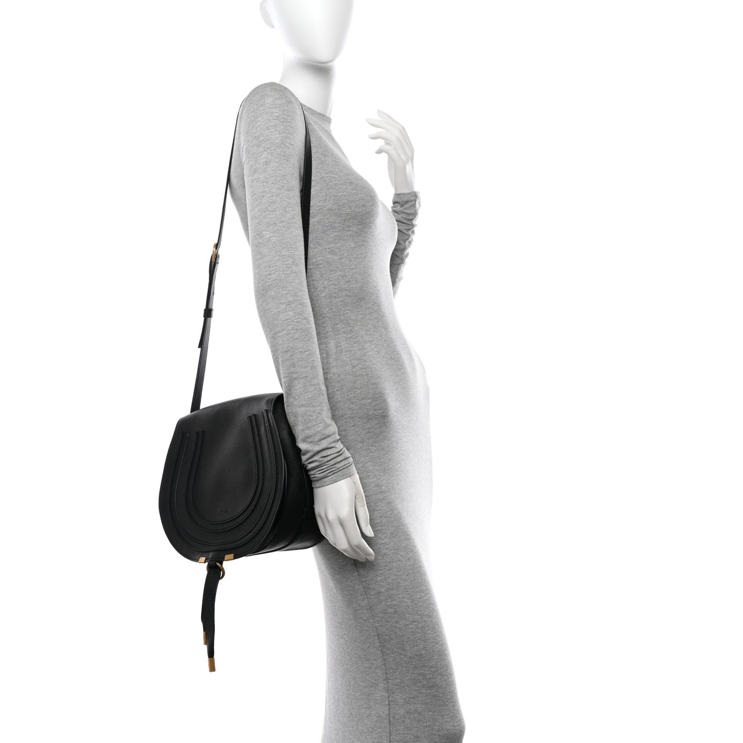 Calfskin Medium Marcie Round Crossbody Bag Black