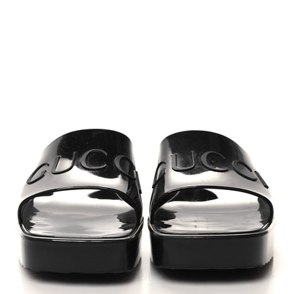 Gucci Rubber Gucci Logo Womens Platform 20/60mm Slide Sandals 40 Black 2 of 9