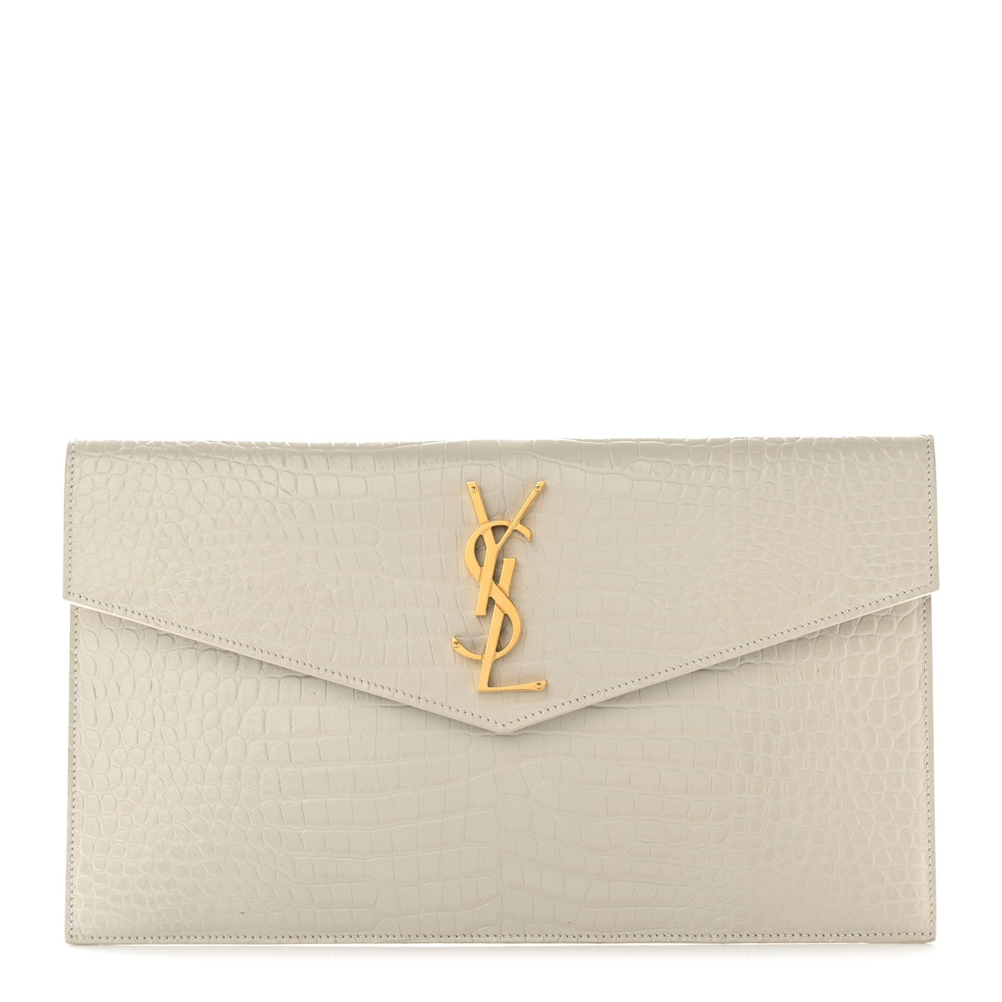 Calfskin Crocodile Embossed Uptown Monogram Pouch Crema Soft