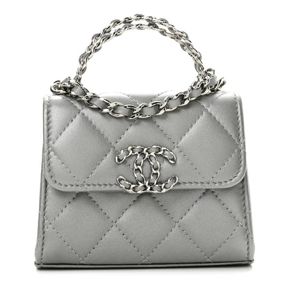 Chanel Metallic Lambskin Quilted Mini Chain CC Top Handle Clutch With Chain Silver 1 of 11